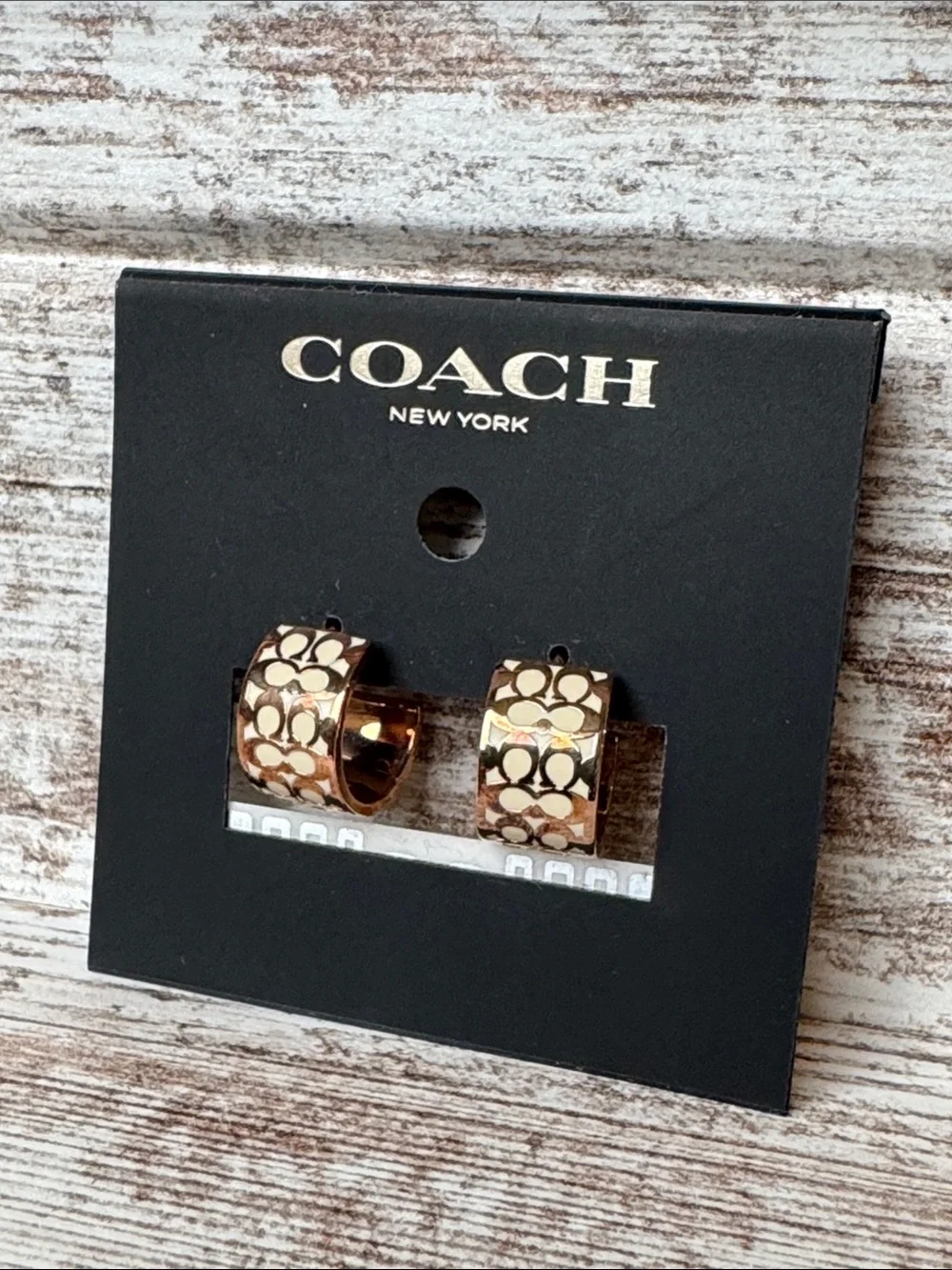 Coach Rose Gold Signature C Hoop Earrings - Picture 1 of 5